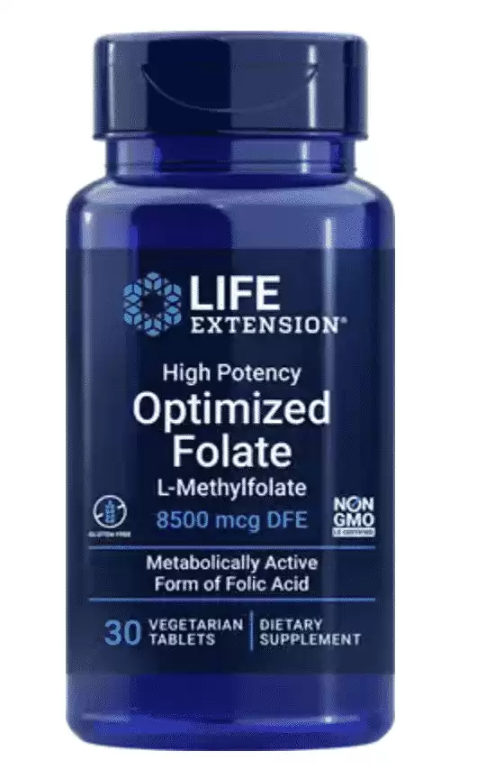 High Potency Optimized Folate, 8500 mcg, 30 vegetarian tablets - Life Extension