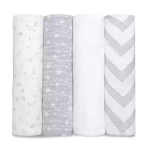 Muslin Swaddle Blankets Neutral Receiving Blanket for Boys and Girls by Comfy Cubs (Grey)