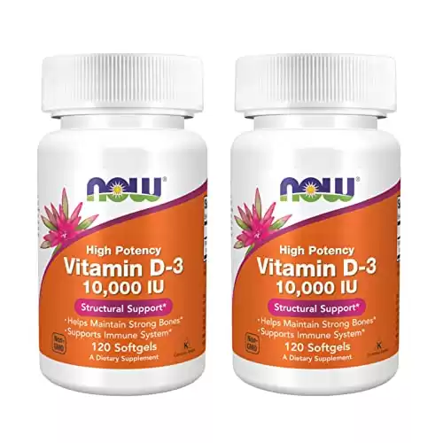 Now Foods High Potency Vitamin D-3, 10,000 IU, 120 Softgels, 2 Pack, NOW Foods