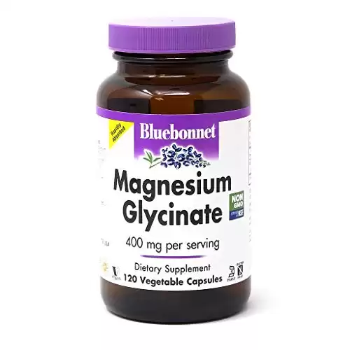 Bluebonnet Nutrition Magnesium Glycinate 400mg Maximum Absorption Mineral Complex Supports Energy Production & Enzyme Function - Non-GMO, Soy-Free, Gluten-Free - 120 Veggie Capsules