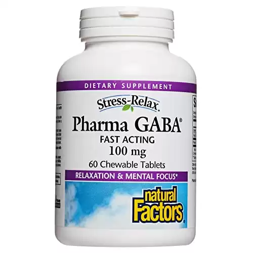 Stress-Relax Chewable Pharma GABA 100 mg by Natural Factors, Non-Drowsy Stress Support for Relaxation and Mental Focus, Tropical Fruit Flavor, 60 Tablets