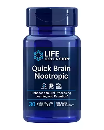 Life Extension Quick Brain Nootropic — Brain Supplement for Memory, Focus, Learning, Recall, Attention and Cognition  Once Daily,  30 Vegetarian Capsules
