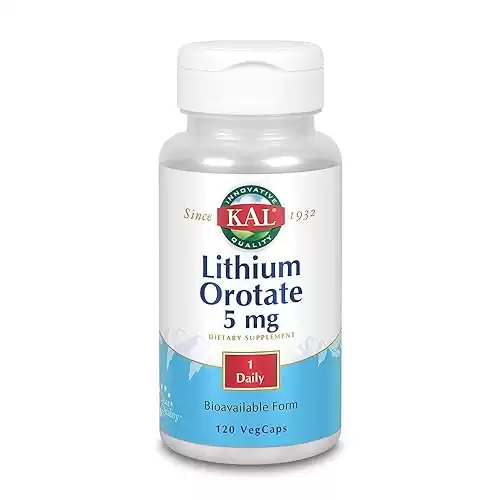 KAL Lithium Orotate 5 milligrams | Chelated Lithium Orotate Mood Support |120 VegCaps