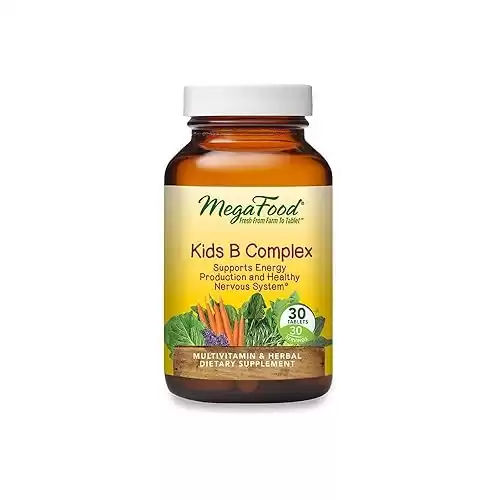 MegaFood Kids B Complex- Nervous System Support - Gluten Free, Vegetarian & Made without Dairy & Soy - 30 Tabs