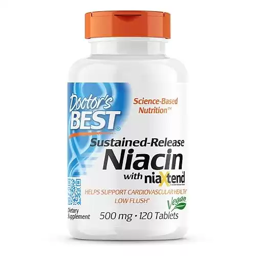 Doctor's Best TimeRelease Niacin with niaxtend NonGMO Vegan Gluten Free 500 mg Tablets, 120 Count