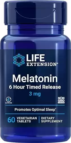 Life Extension Melatonin 6 Hour Timed Release 3 mg, Vegetarian Tablets, 60 Count