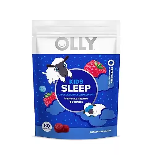 OLLY Kids Sleep Gummy,  0.5mg Melatonin, L Theanine, Chamomile, and Lemon Balm, Raspberry - 60 Count