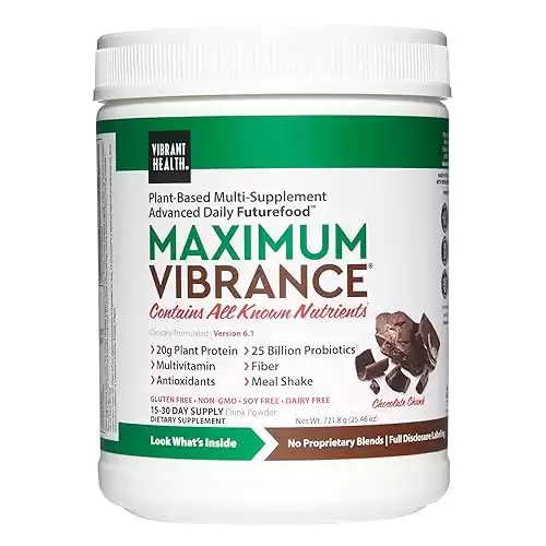 Vibrant Health, Maximum Vibrance, Complete Vegan Meal Shake with Plant-Based Protein, Chocolate Chunk, 15 Servings
