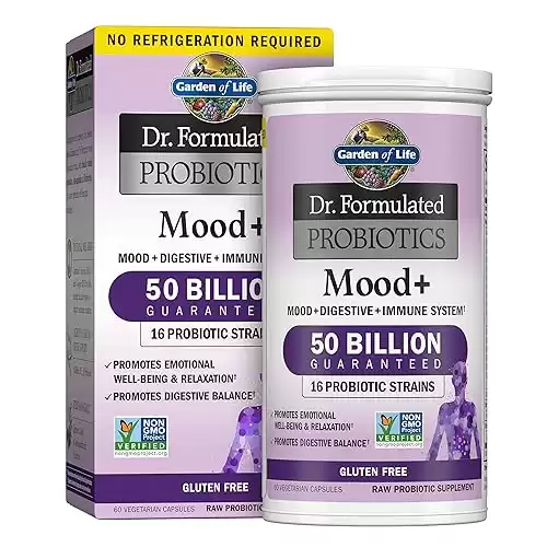 Garden of Life Dr. Formulated Probiotics Mood+ Acidophilus Probiotic Supplement  Stress Management - 60 Veggie Caps