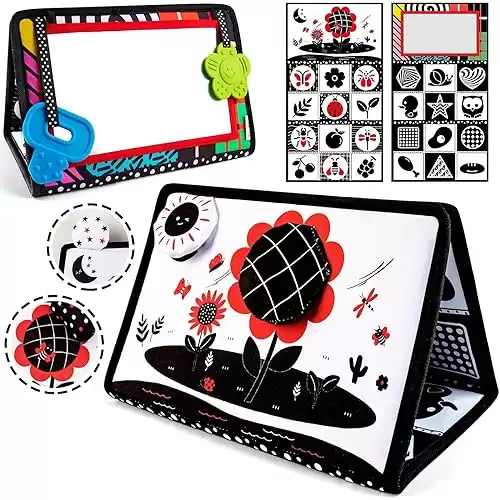 Tummy Time Floor Mirror Black and White Infant Toys 0-3 Months for Newborn Infants Toddler