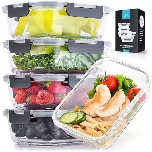 Zulay Large 5 Pack Glass Storage Containers With Lids - 36 oz Glass Food Storage Containers